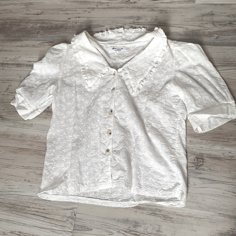 White, Laced, Collared Shirt